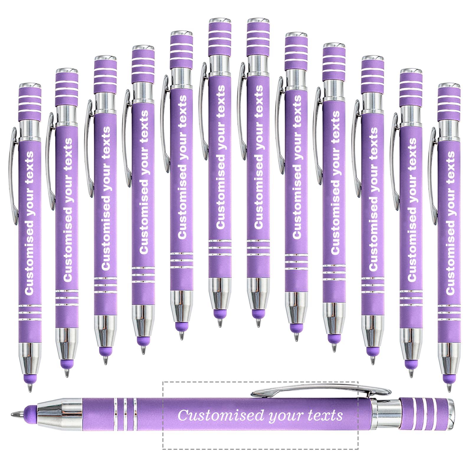 LINMQIU Large Ballpoint Pen, Soft Touch Custom Ballpoint Pen with Stylus, Personalized Metal Name Pen - Black Ink - Printed With Your Name Text Message Wedding Wishes Graduation Wishes - 48PC