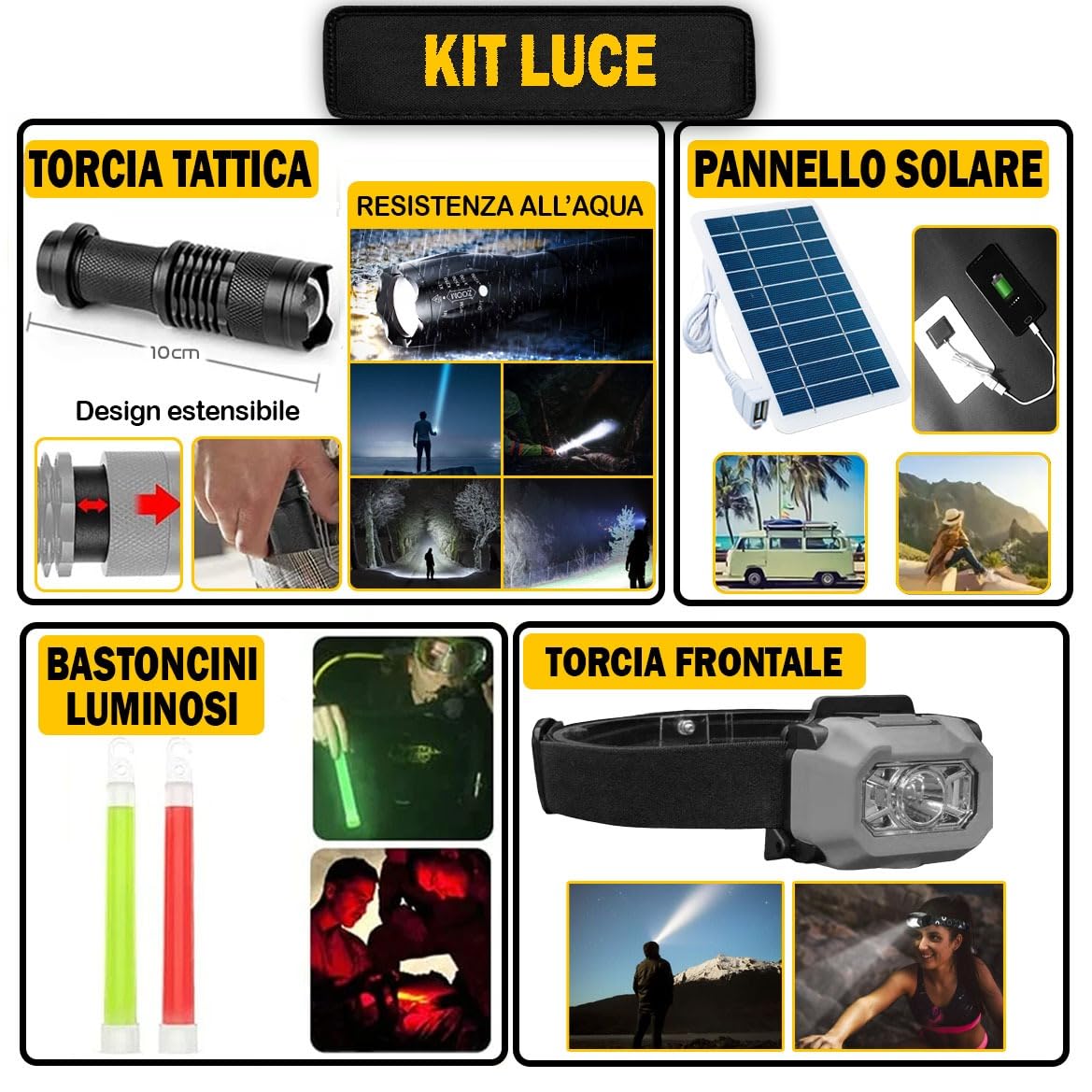 Kit di Sopravvivenza Avanzato – Kit di Emergenza con 20 Strumenti Multifunzione e Più di 60 Articoli di Primo Soccorso – Estremamente Completo – Pratico - Leggero