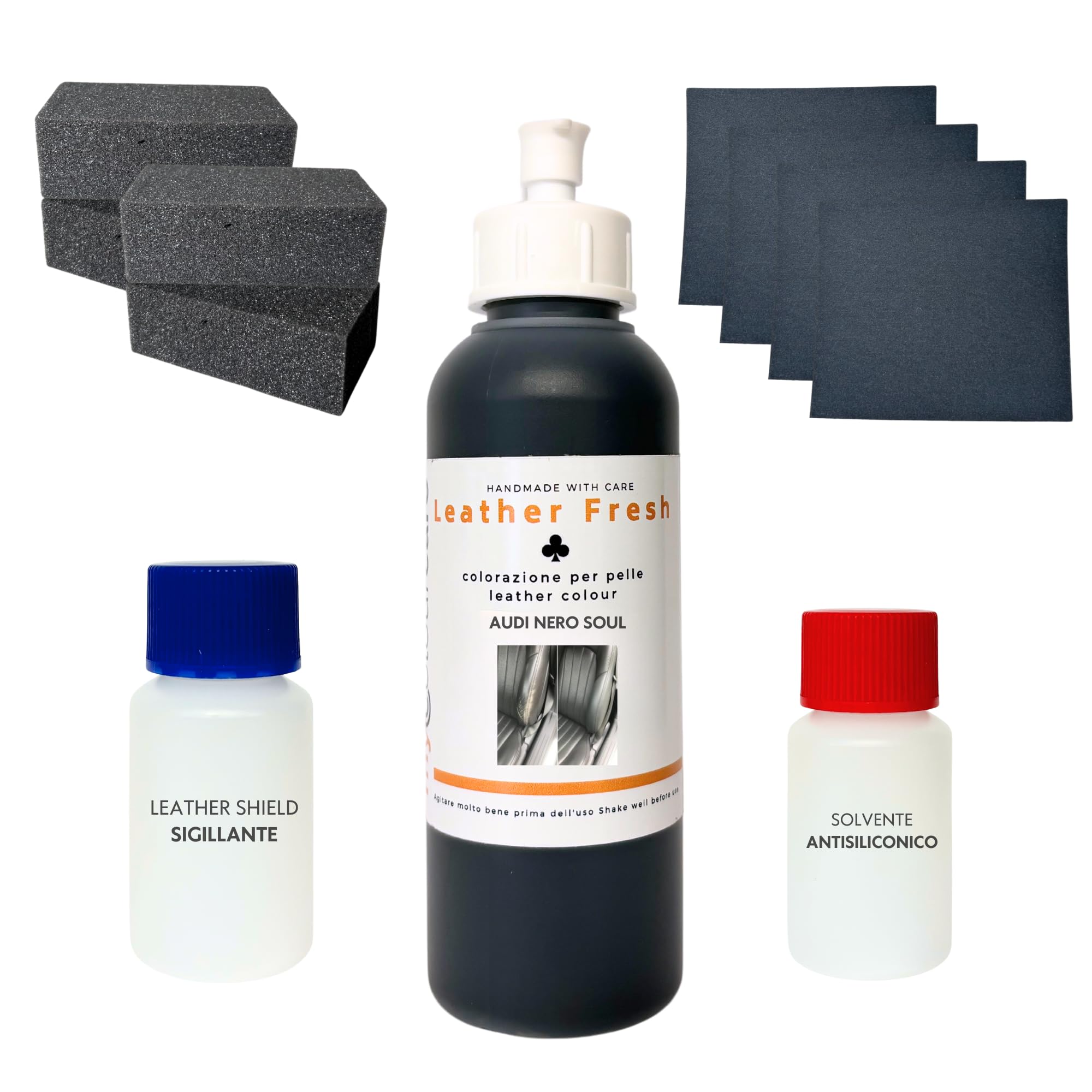 Kit de réparation pour dossier de siège en cuir pour Audi gamme S, couleur noir Soul, pour retouches de rayures et éraflures, pour volant et coloration intérieure, accoudoir de voiture 80 ml sedili