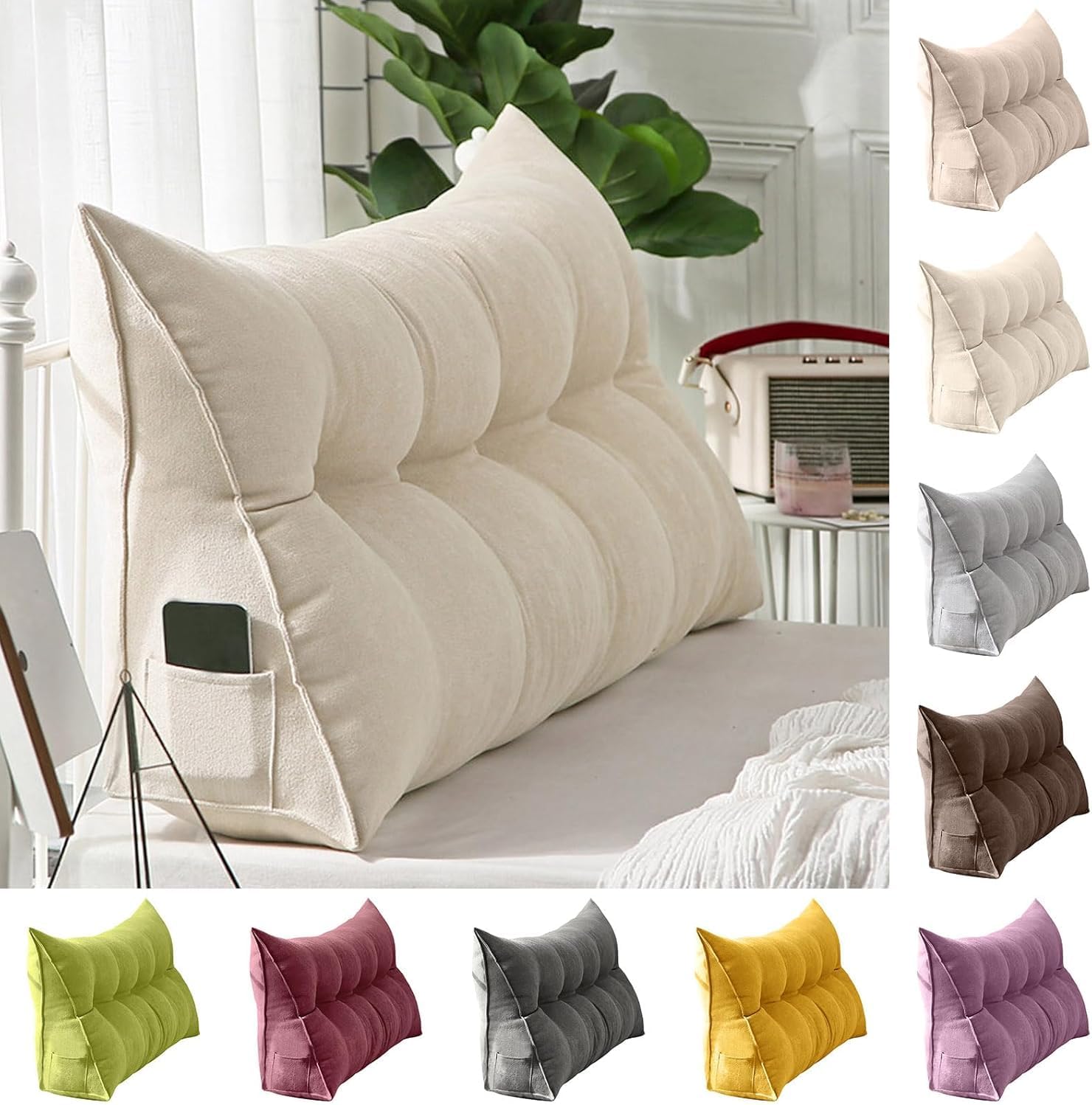 Headboard Wedge Pillow for Reading, Triangular Backrest Cushion with Removable Cover, Large Bolster Support for Twin/Queen/King Size Bed, Comfortable Dorm Daybed Pillow,Full ：47×8×20″,Dark Gray