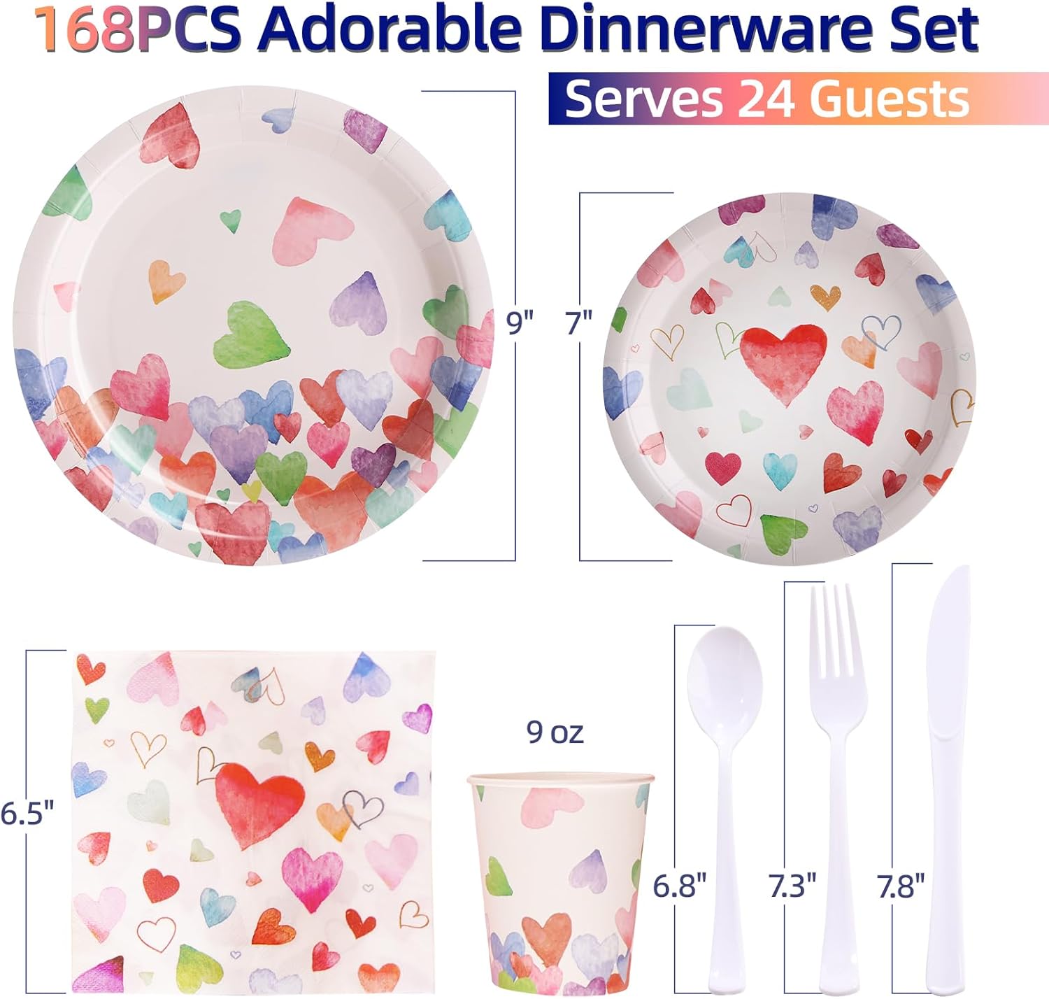 Birthday Plates and Napkins-168PCS Heart Plates Disposable Dinnerware Sets Birthday Party Supplies Serve 24,Birthday Party Decorations for Birthday Wedding-Colorful Paper Plates