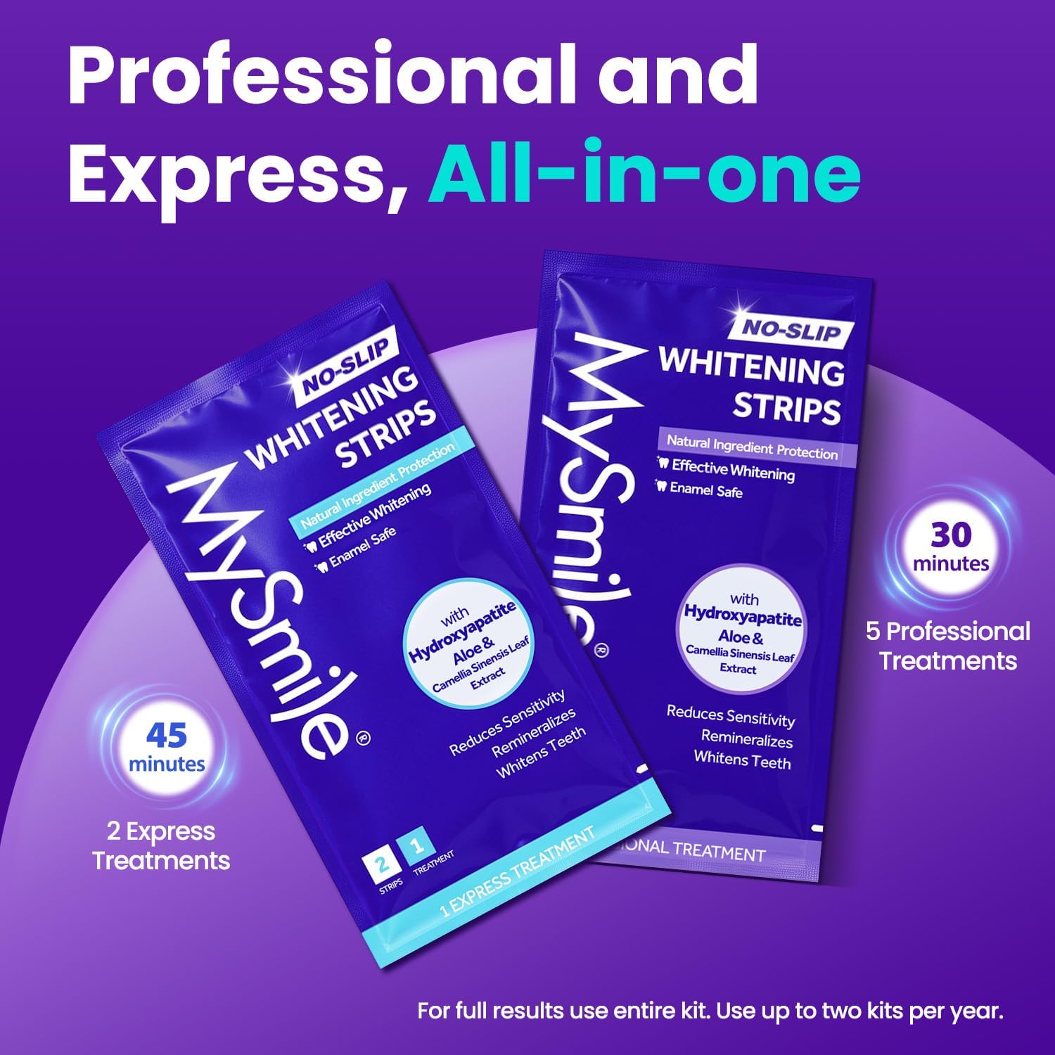MySmile Teeth Whitening Strips 21 Treatments, Hydroxyapatite-Infused White Strips for Sensitive Teeth, Teeth Whitener with Enamel-Safe Formula, Non-Slip, Residue-Free Whitening Kit, Mint