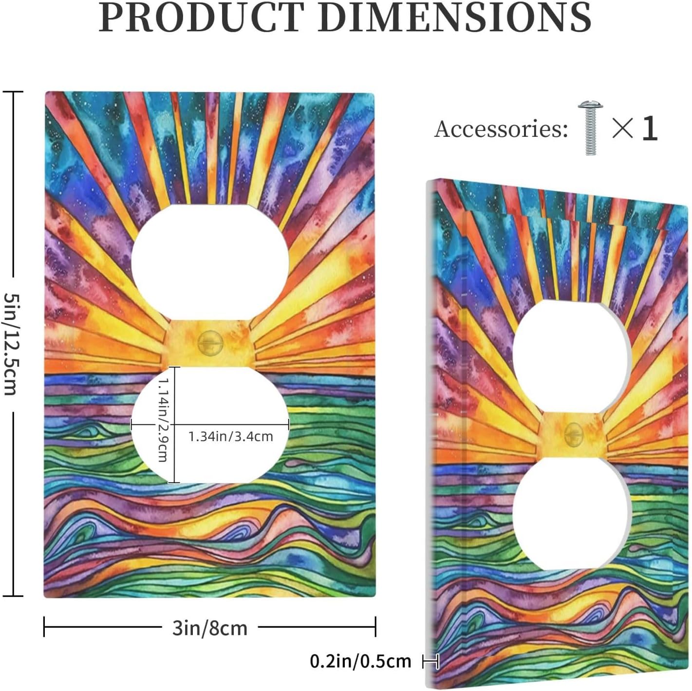 Rougui Outlet Cover 1 Gang Abstract Mid Century Colorful Sunrise River Light Switch Cover Single Duplex Wall Plate Covers Switchplate Covers Electrical Faceplate For Country Bathroom Decor