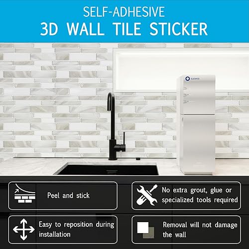 Miniatura 6 de Vamos Tile 10 azulejos autoadhesivos en lámina para loseta en muro, 12 x 12 pulgadas, diseño de color claro, para loseta en muro de cocina y baño