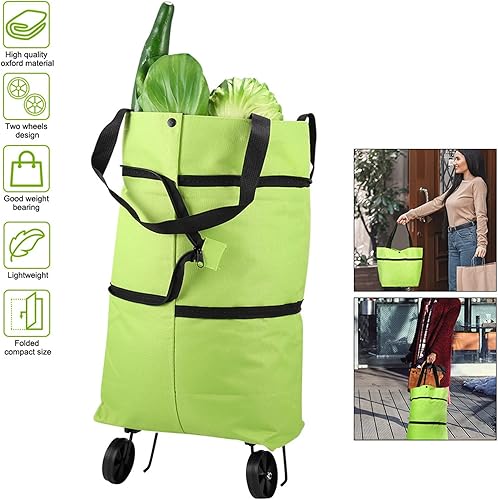 Miniatura 2 de Carrito de compras plegable 2 en 1, carrito de compras plegable 2023 con ruedas, bolsa de compras portátil con ruedas, carrito impermeable plegable