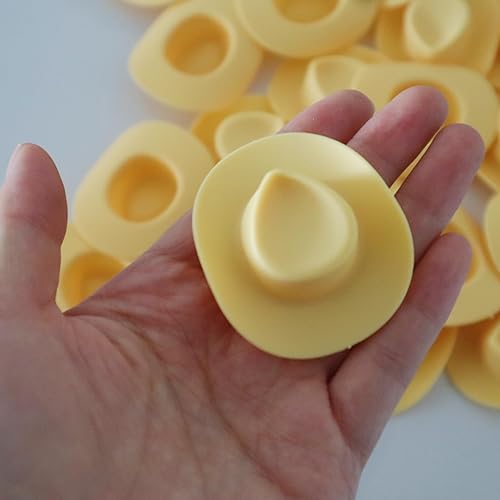 Miniatura 2 de Phinicco Mini sombrero de vaquero occidental amarillo para manualidades, 20 piezas en miniatura, lindo sombrero de muñeca para casa de muñecas,
