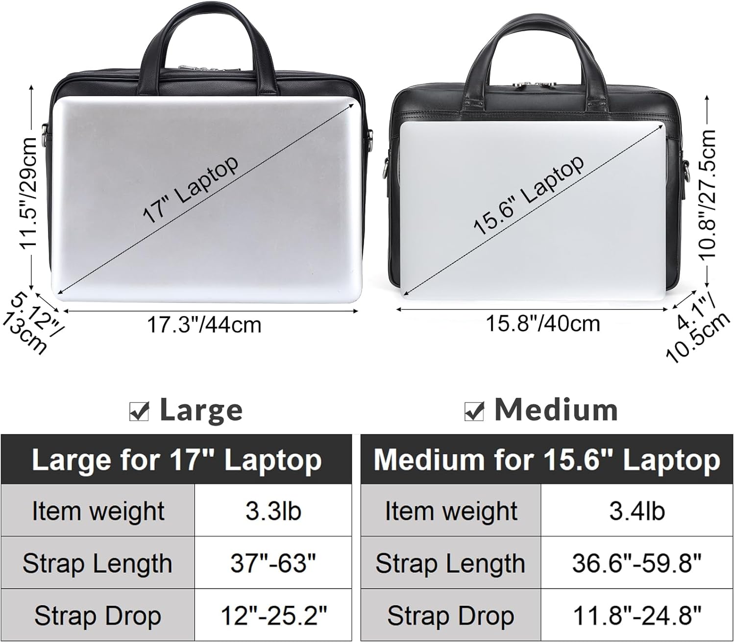 Masa Kawa Leather Briefcase for Men 15.6", 17" Laptop Computer Case Business Travel Work Messenger Cross Body Shoulder Bag - Image 8