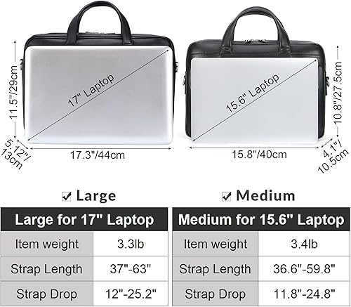 Vista 36 de Masa Kawa Maletín de cuero para hombres 15.6" - 17" maletín para computadora portátil de negocios viaje trabajo mensajero cruzado bolsa de hombro