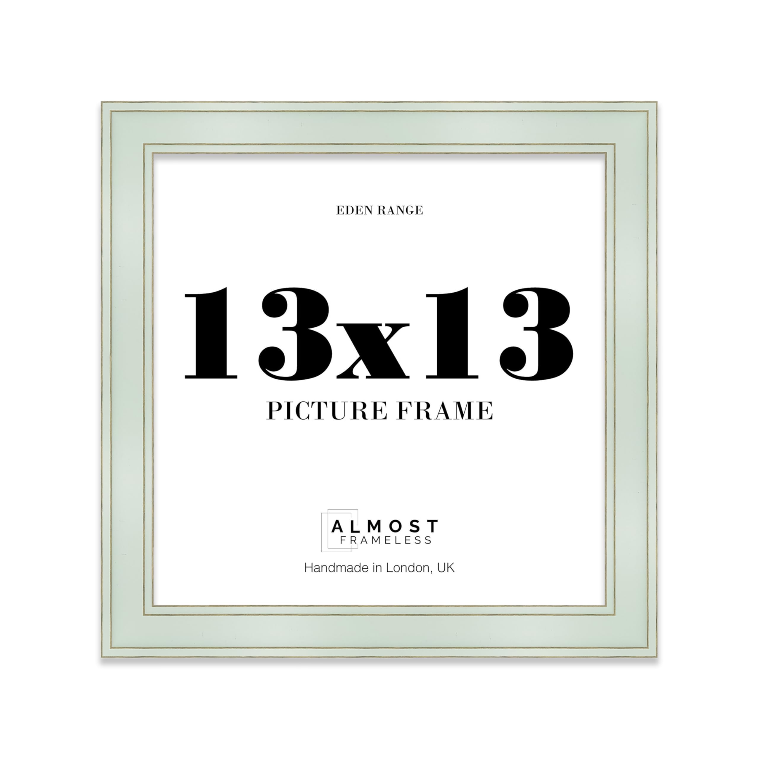 13x13 Sage Green Picture Frame - Shabby Chic Photo Frame with Distressed Finish, Gold Trim, Wall Hooks, 37mm Edge - 1 Pack