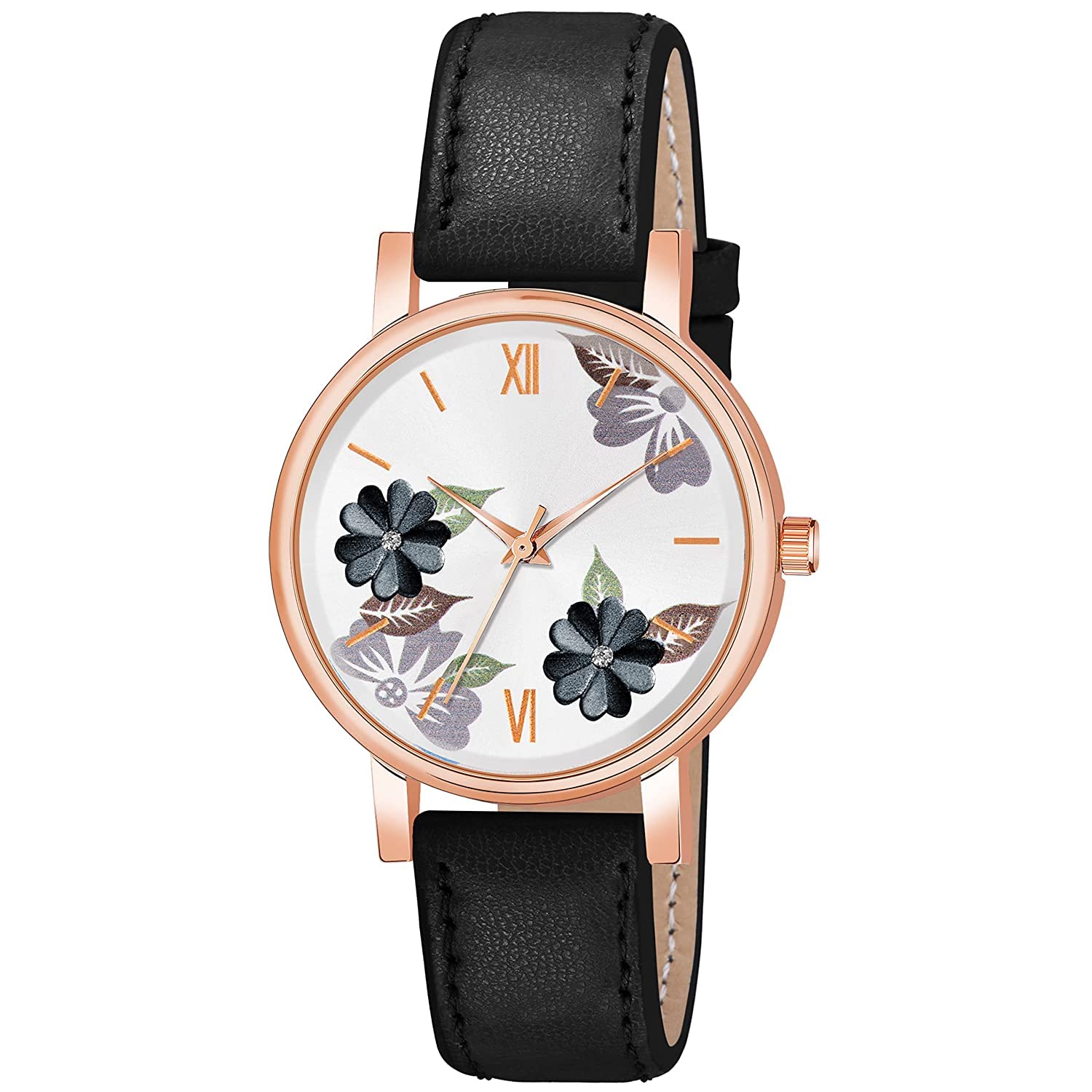 WISEWALKER Women & Girls Classic Flower Studded Leather Strap Analog Wrist Watch Pack of 1 (Black) (B0CVL8RPR1) Amazon Price History, Amazon Price Tracker