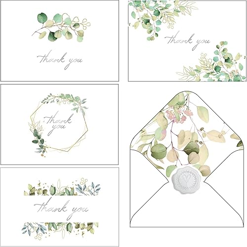 Paquete de 48 tarjetas de agradecimiento con sobres y calcomanías, diseño de estilo plateado de 6 x 4 pulgadas, notas en blanco para compromiso,