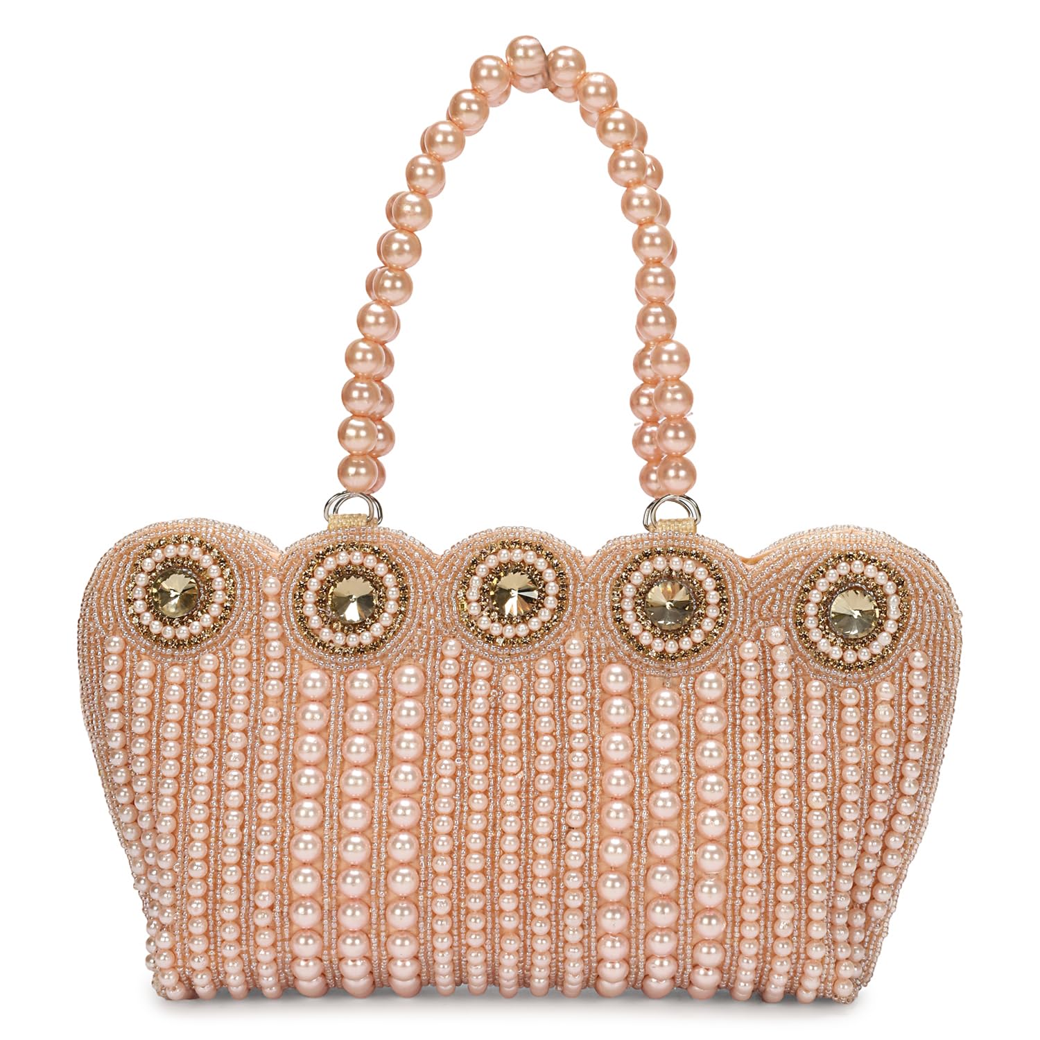 longing to buy Luxury Beaded Pearl Evening Clutch, Elegant Blush Pink Handbag with Pearl Handle, Crystal Embellished Formal Purse, 8 x 6 x 3 Inch-picture-23