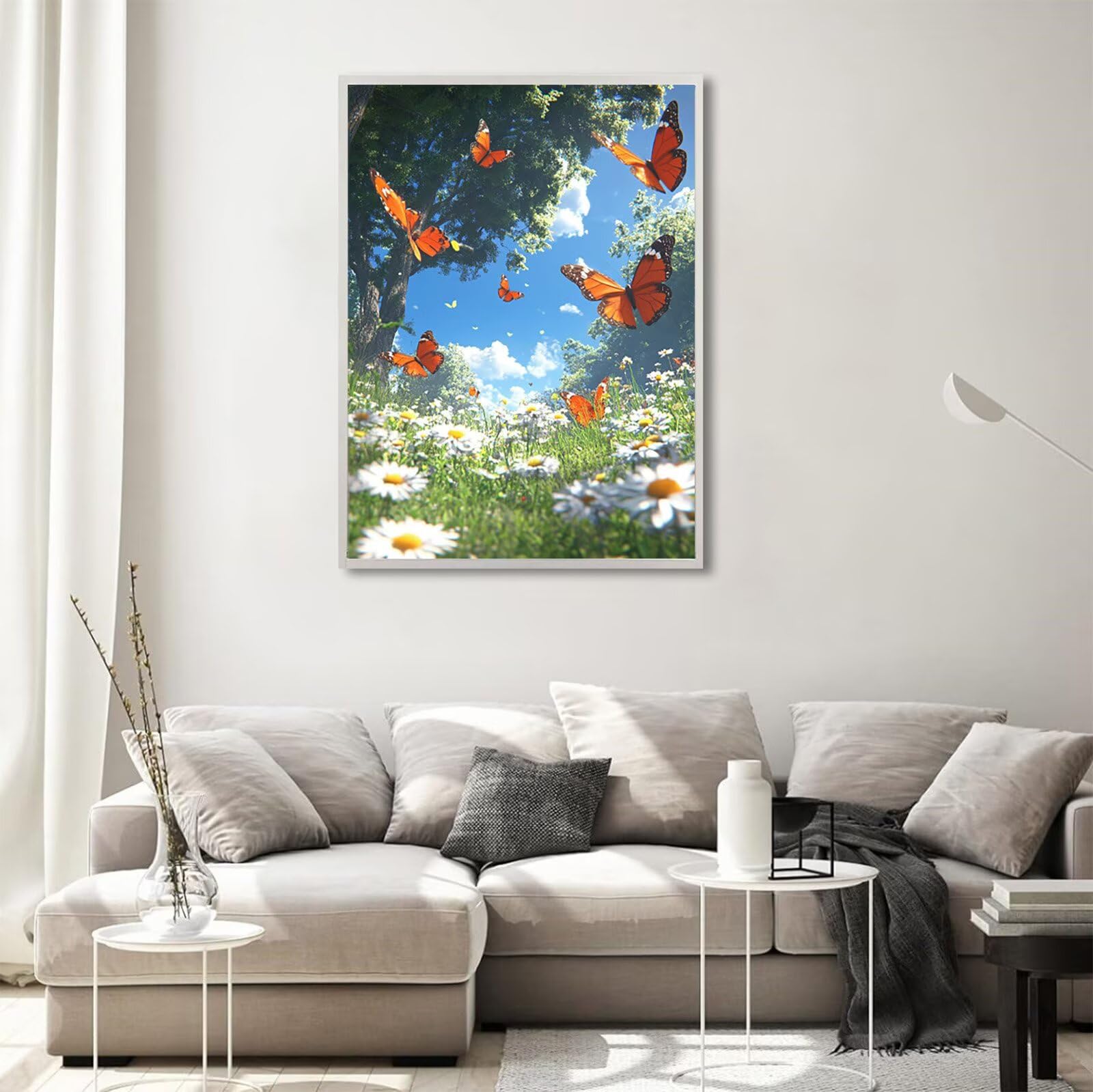 Diamond Painting Erwachsene Schmetterling Diamond Painting Gänseblümchen Muster DIY Set Erwachsene Anfänger, Vollbohrer Diamanten Malerei Bastelset für Zimmer Wand Deko Schlafzimmer 90x120cm, Model653
