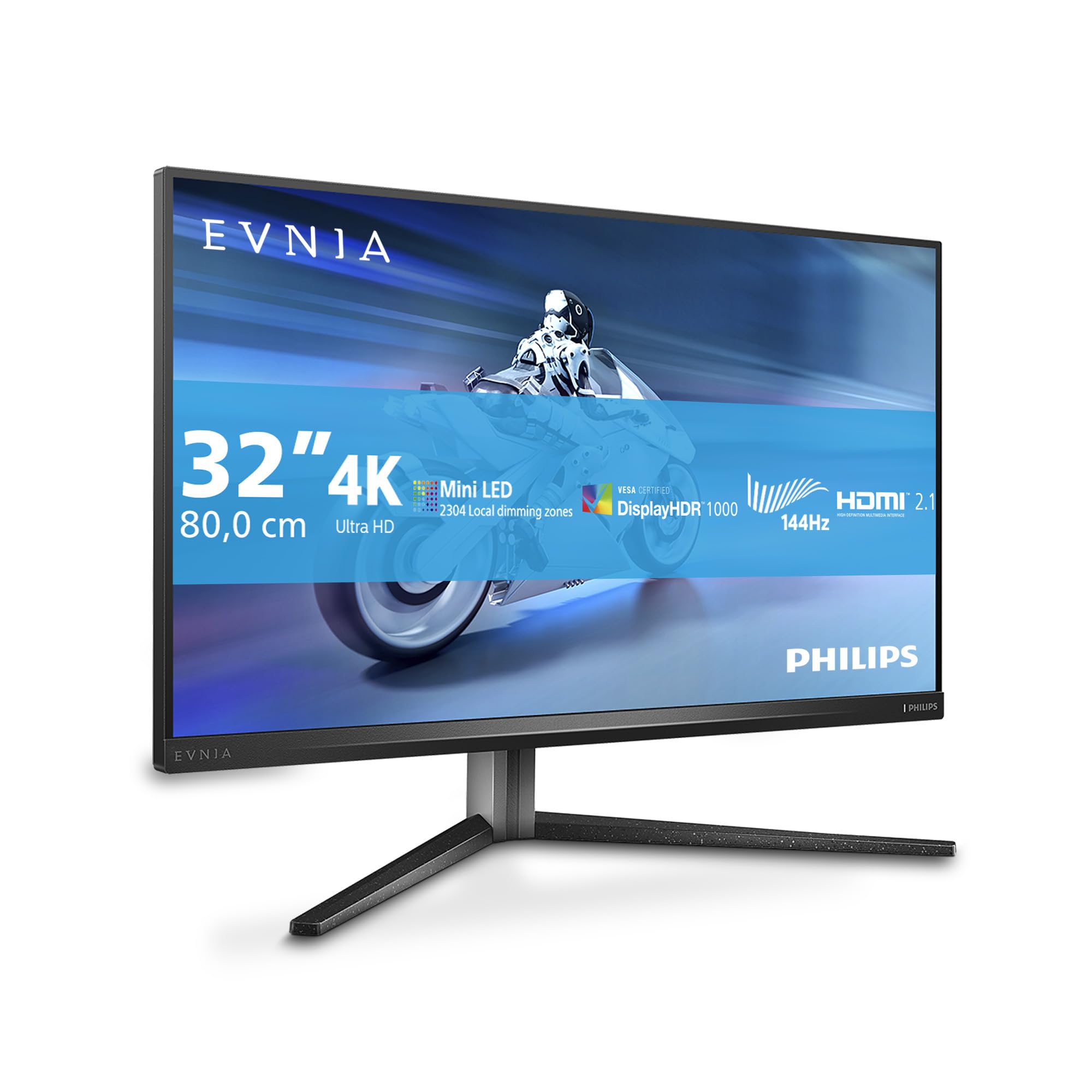 PHILIPS Evnia 32M2N6800M - Monitor da gioco UHD da 32 pollici, 144 Hz, 0,5 ms, FreeSync Premium Pro, HDR1000 (3840x2160, 2x HDMI 2.1, DisplayPort, USB Hub) grigio scuro