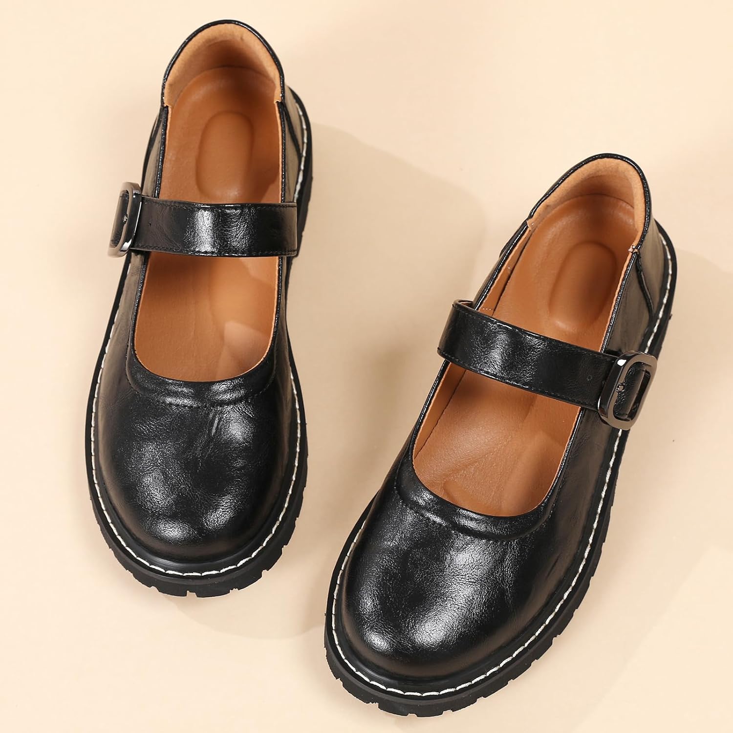 Mary Jane Shoes Women Platform Non-Slip Classics Round Toe Ankle Strap Comfort Casual Oxford Dress Work Mary Jane Flat Shoes - Image 4