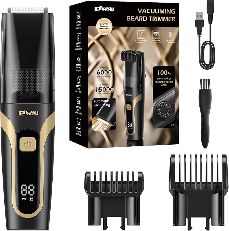 Aparador de barba e bigode Favrison com sucção, lâminas cerâmicas e carregamento USB-C, preto