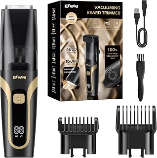 Beard Trimmer for men, Vacuum Mustache Trimmer with Type-C Charging, IPX7 Waterproof Electric Shaver Body Hair Trimmer for Men with LCD Display, Length Adjustable Blade Wheel (1/25"-4/5") (Black)