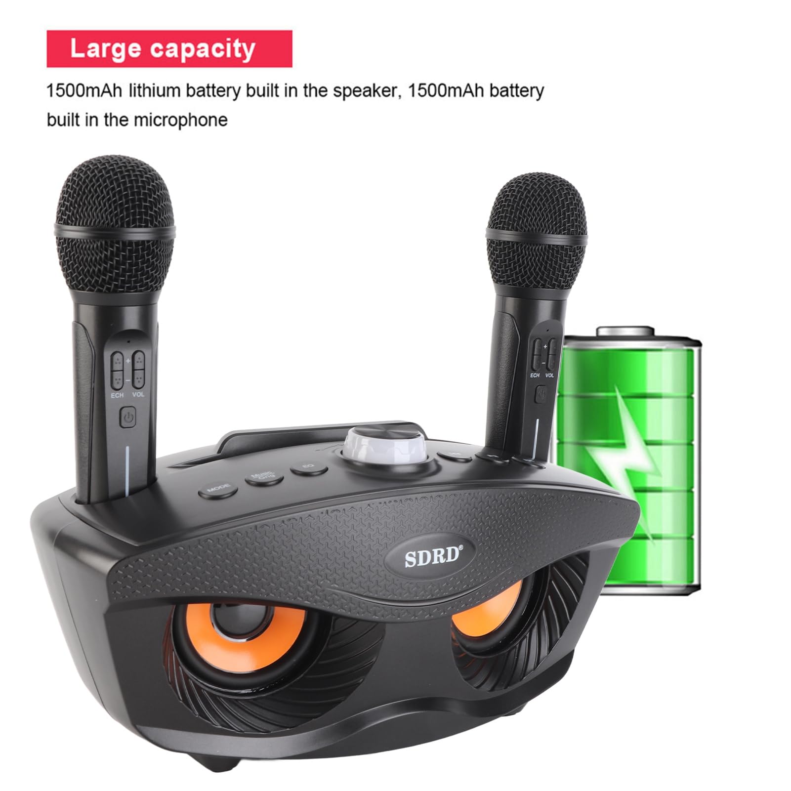 Máquina de Karaoke Portátil para Fiestas en Casa con 2 Micrófonos Inalámbricos, Altavoz Bluetooth, Tarjeta microSD, AUX, FM y USB