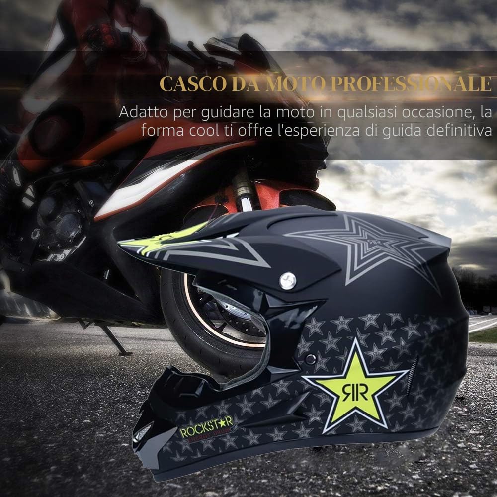 Casco da Motocross per Bambini - Nero Casco da Motociclista per Bici da Sporcizia Elettrica - Casco da Moto ATV per off-Road MTB Integrale Adulti con Occhiali
