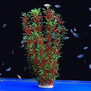 ALEGI 21" Large Artificial Plastic Aquarium Plants - Lifelike Fish Tank Decor, Red & Green, Safe for All Fish