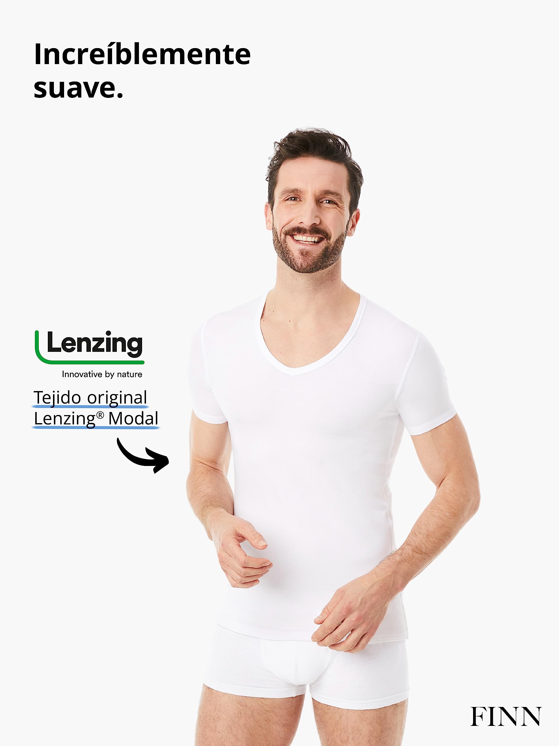FINN Camiseta Interior Business Hombre de Manga Corta con Cuello en V - Camiseta Interior de Tejido Original Lenzing® Modal - el T-Shirt Debajo de Camisas y Trajes