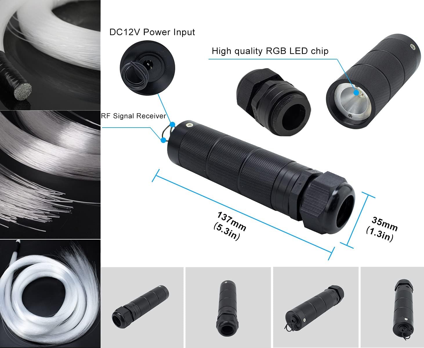 AZIMOM 6W Bluetooth Music Control RGB LED Fiber Optic Lights Star Ceiling Light Kit RF 28 Key Remote APP Sensor Light Source 550pcs 0.75mm 13.1ft Fiber Strands for Indoor Car Home Interior Decoration