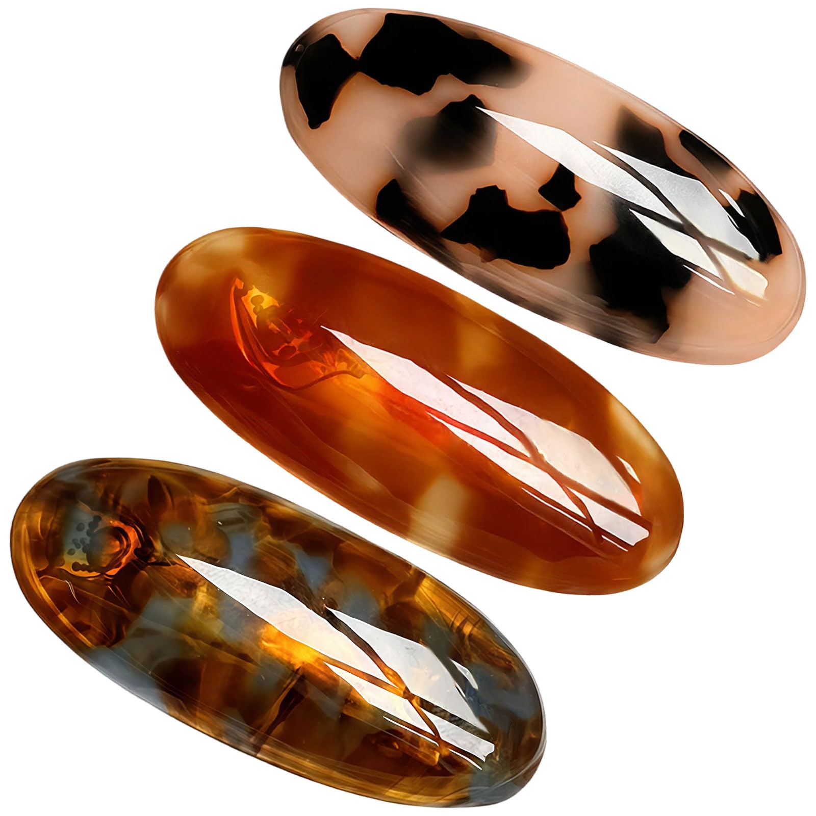 SSKHE 3PCS Acetate Hair Barrette Large Oval Barrettes Large Vintage Oval Hair Barrette for Women French Tortoise Shell Hair Clips Vintage Snap Hair clips French Barrette Hair Clip for Women Girl