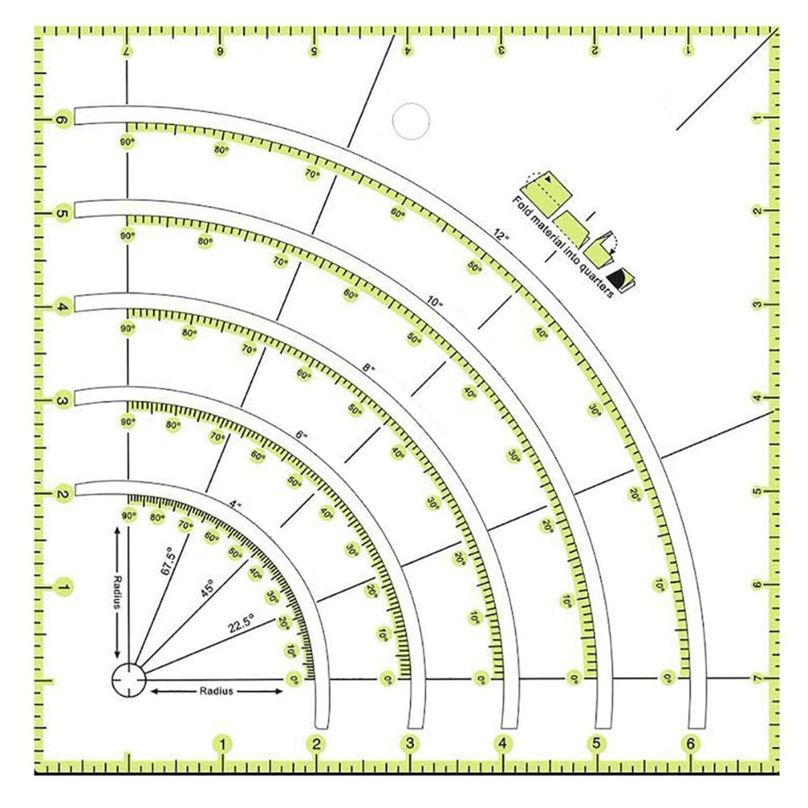 Acrylic Quilting Ruler, 8" X 8" Multi-functional Template, Arcs & Fans Quilt Circle Cutter Ruler for Patchwork, Sewing(Yellow)