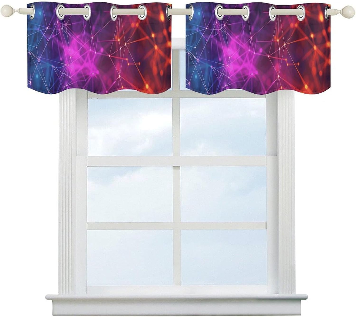 Lines and Dots Valance for Windows, 2 Pack Kitchen Curtains Modern Home Decor, Soft Blackout Window Curtains for Living Room & Bedroom, 18 X 52 Inch