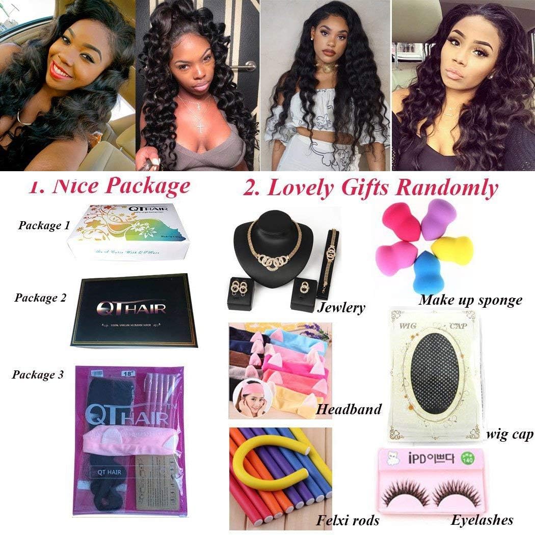 QTHAIR 18A 13x4 HD Lace Frontal Human Hair 12 Inch Loose Deep Wave Pre Plucked with Baby Hair Ear to Ear Transparent Lace Frontal Closure 100% Unprocessed Brazilian Virgin Human Hair