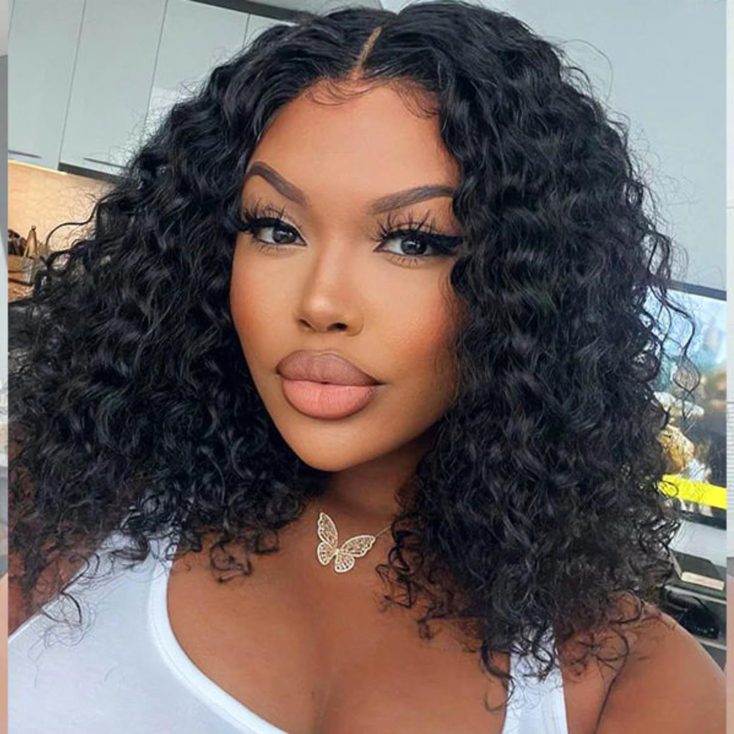Human Hair Wig 12inch Curly Wigs for Black Women 100% Real Human Hair Glueless Wig Brazilian Human Hair Bob Wigs with Middle Part Lace