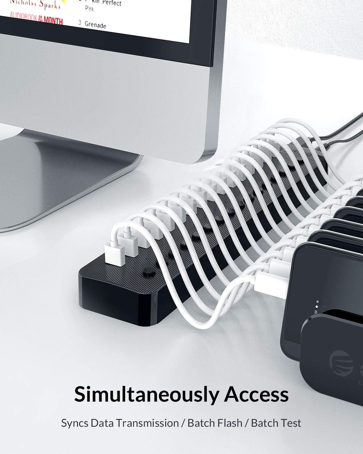 ORICO USB Hub 3.0 Aktiv 16 Ports 78W Mit Netzteil Einzelne EIN/Aus-Schalter und 12V / 5A Energien-Adapter für Desktop-Computer, PC, iMac, Mobile HDD, Flash-Laufwerk, aufladeniPad