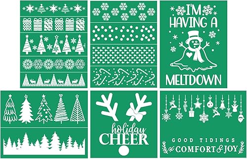 DGAGA Plantillas de pantalla de seda autoadhesivas de Navidad, 6 unidades, plantillas de impresión de pantalla de invierno, plantillas reutilizables