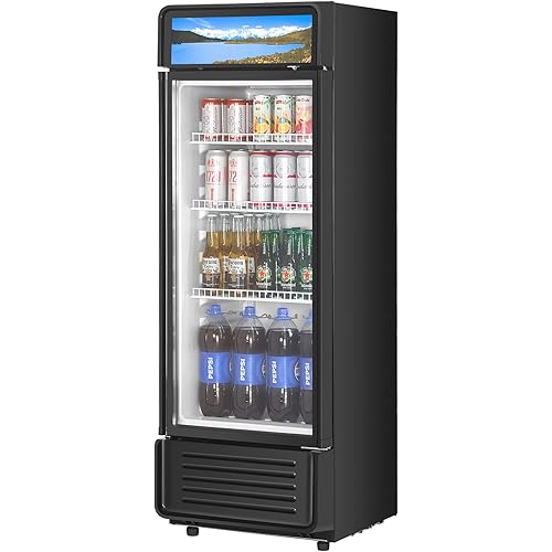 VEVOR Commercial Merchandiser Refrigerator, 6.9 CU.FT Glass Door Display Refrigerator, Beverage Refrigerator Cooler Merchandiser with Adjustable Shelves, Soft LED Light, Customizable Lightbox, Black