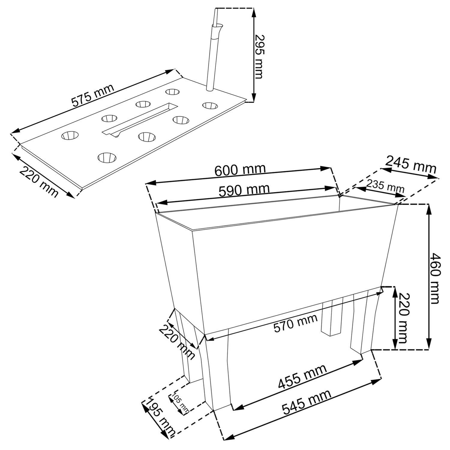 Lot de 2 30L 72L Pot Jardinière avec système de bewässe Run pieds effet rotin Pot de fleurs Marron