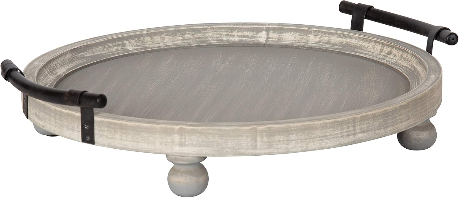 Kate and Laurel Bruillet Farmhouse Round Tray, 15 inch Diameter, Rustic Gray, Wooden Tray for Coffee Table
