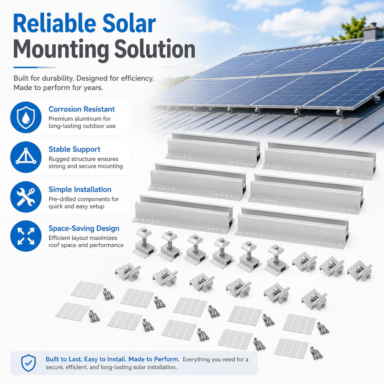 10pcs Panel Solar Kit De Soporte Carriles Cortos De Aluminio Kit De Montaje Solar Para Techo Azulejos Sistema De Fijación,Para El Hogar, Yate, Azulejos
