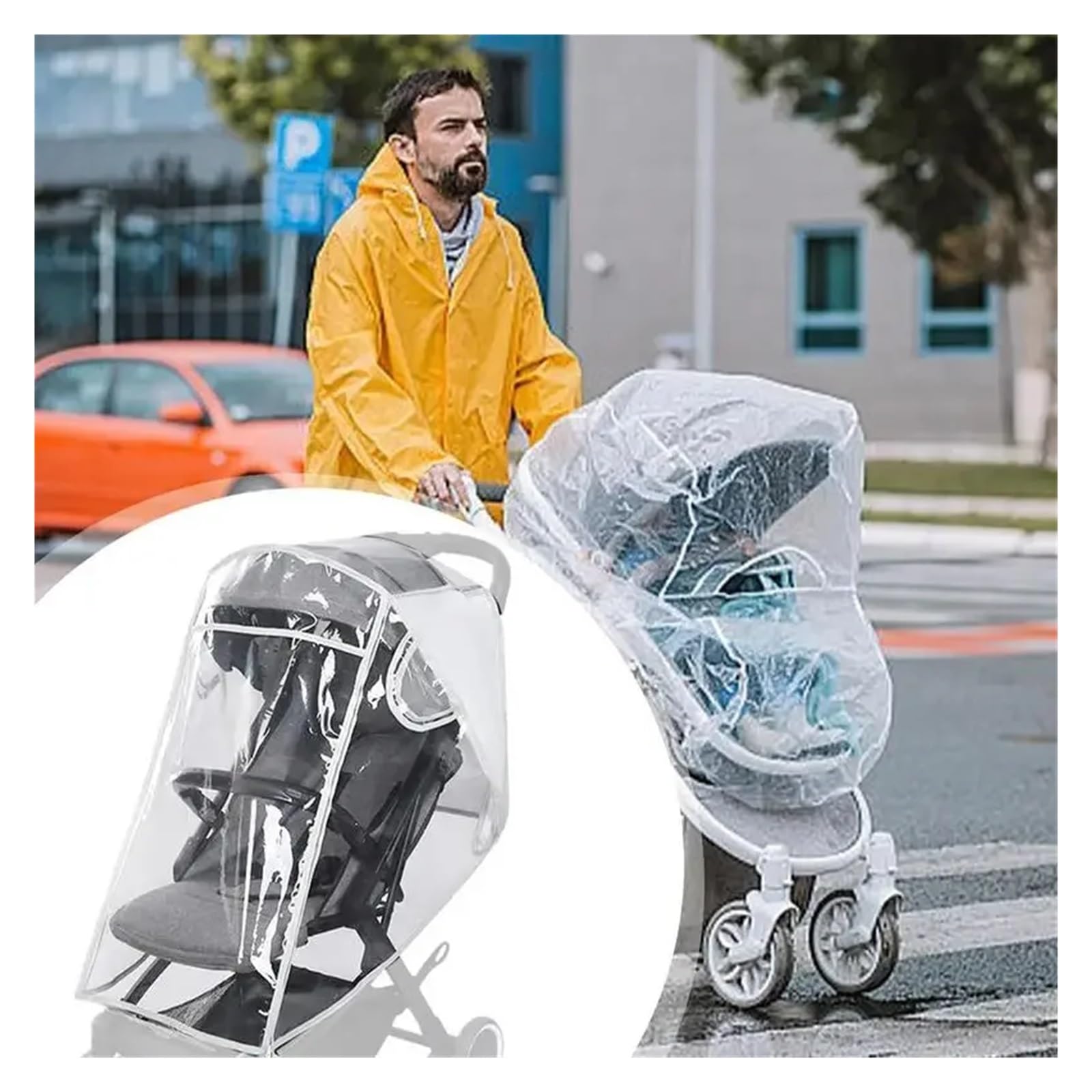 Regenschutz Kinderwagen Universal Kinderwagen Regen Abdeckung Kinder Auto Sitz Wind Staub Schild Transparent Wasserdicht Atmungsaktiv Trolley Regenmantel Zubehör(Half Open)