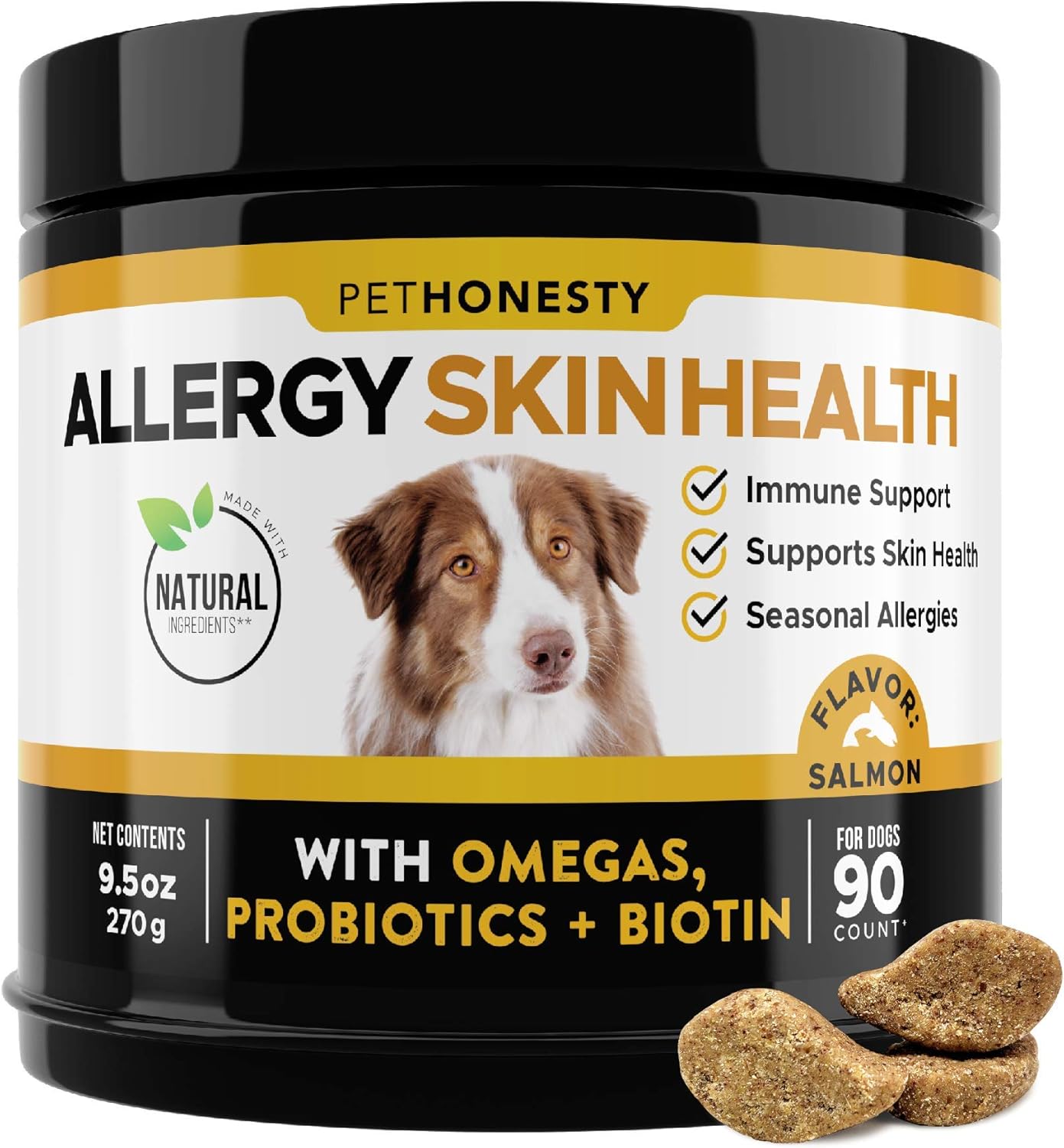 Amazon Com Pethonesty Allergy Skinhealth Fish Oil For Dogs Omegas Dhagold Flaxseed Probiotics For Itch Free Skin Shiny Coats Hotspots Reduce Shedding Soft Chews For Healthy Skin Coat 90 Ct