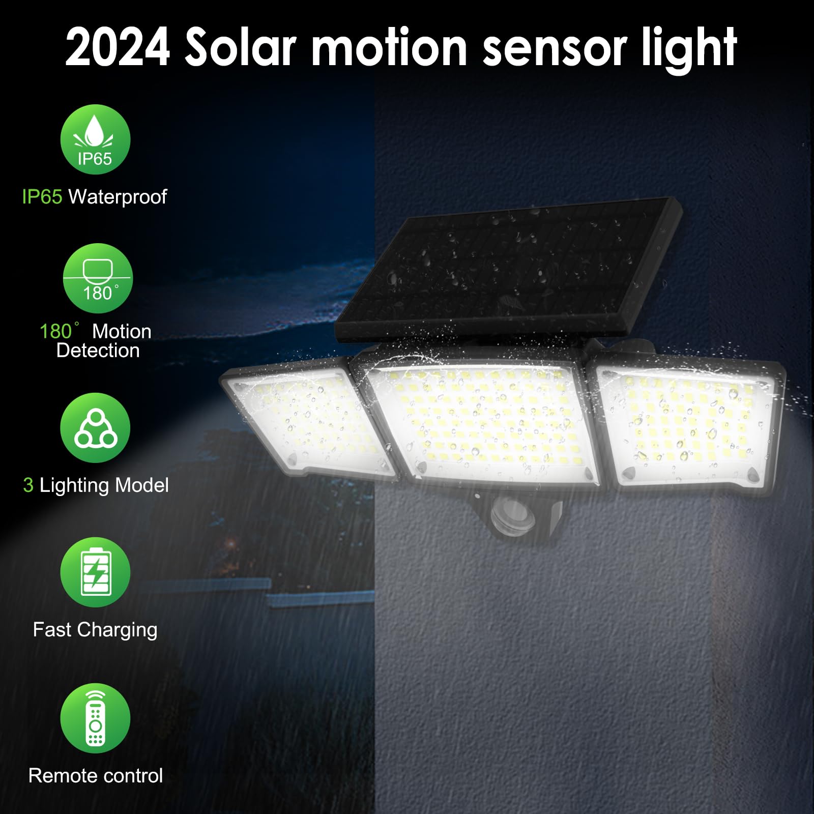 2PCS 1200LM Super Luminoso Luce Solare LED Esterno, 3 Mode 208LED Lampade Solare da Esterno Illuminazione a 270° Faretti Led Solari con Sensore di Movimento IP65 Impermeabile per Parete,Giardino