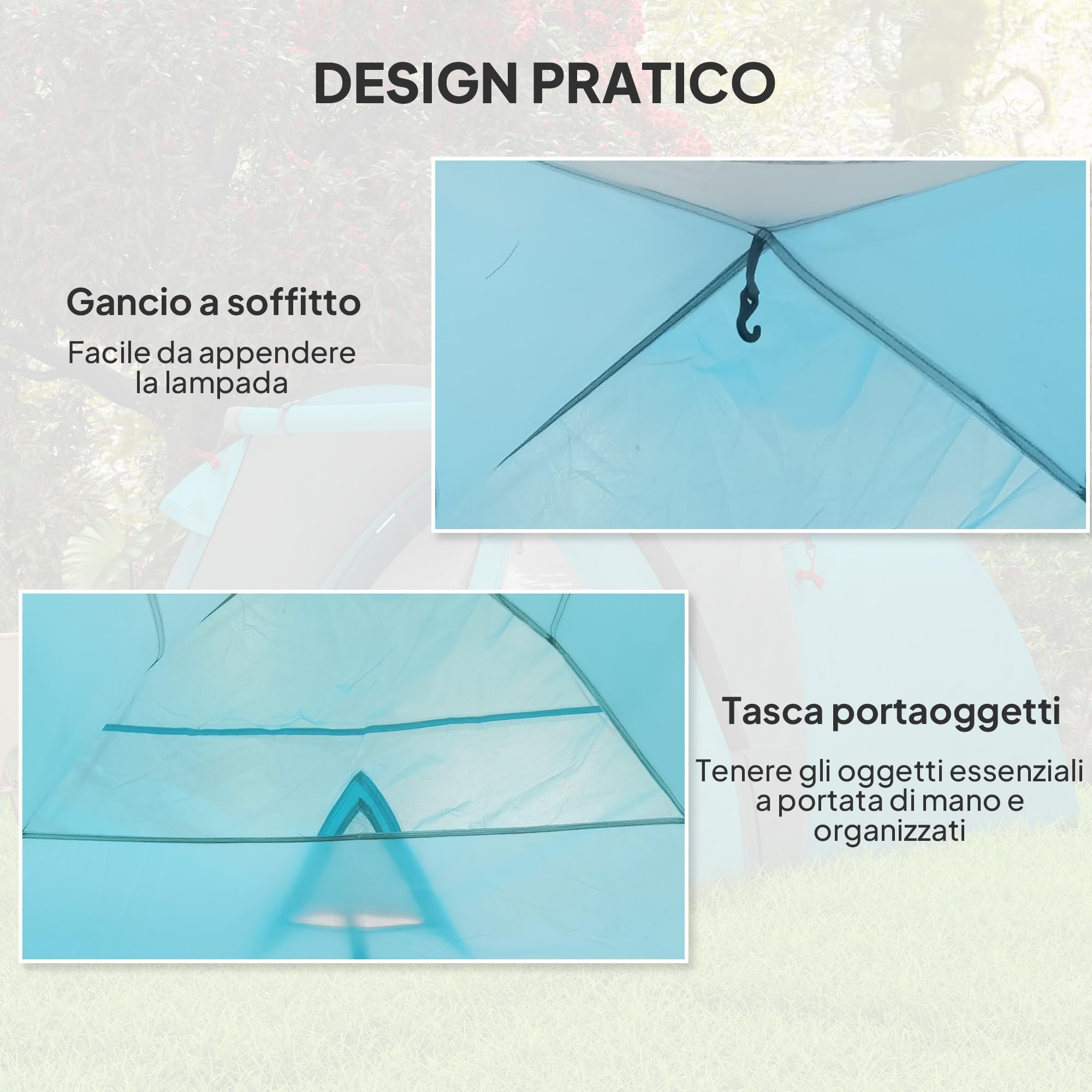 Outsunny Tenda da Campeggio per 3 Persone con Camera e Veranda, Tenda da Trekking a Casetta Impermeabile 3000mm e Borsa di Trasporto, Azzurro