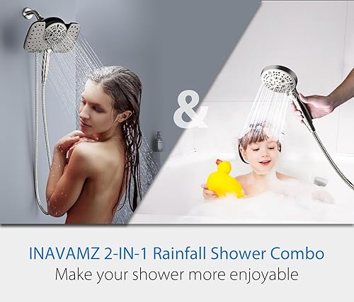 Miniatura 7 de Cabezal de ducha tipo lluvia y ducha de mano,10 pulgadas, níquel, presión 2.5 GPM, 10 ajustes de rociador, desmontable, interruptor de