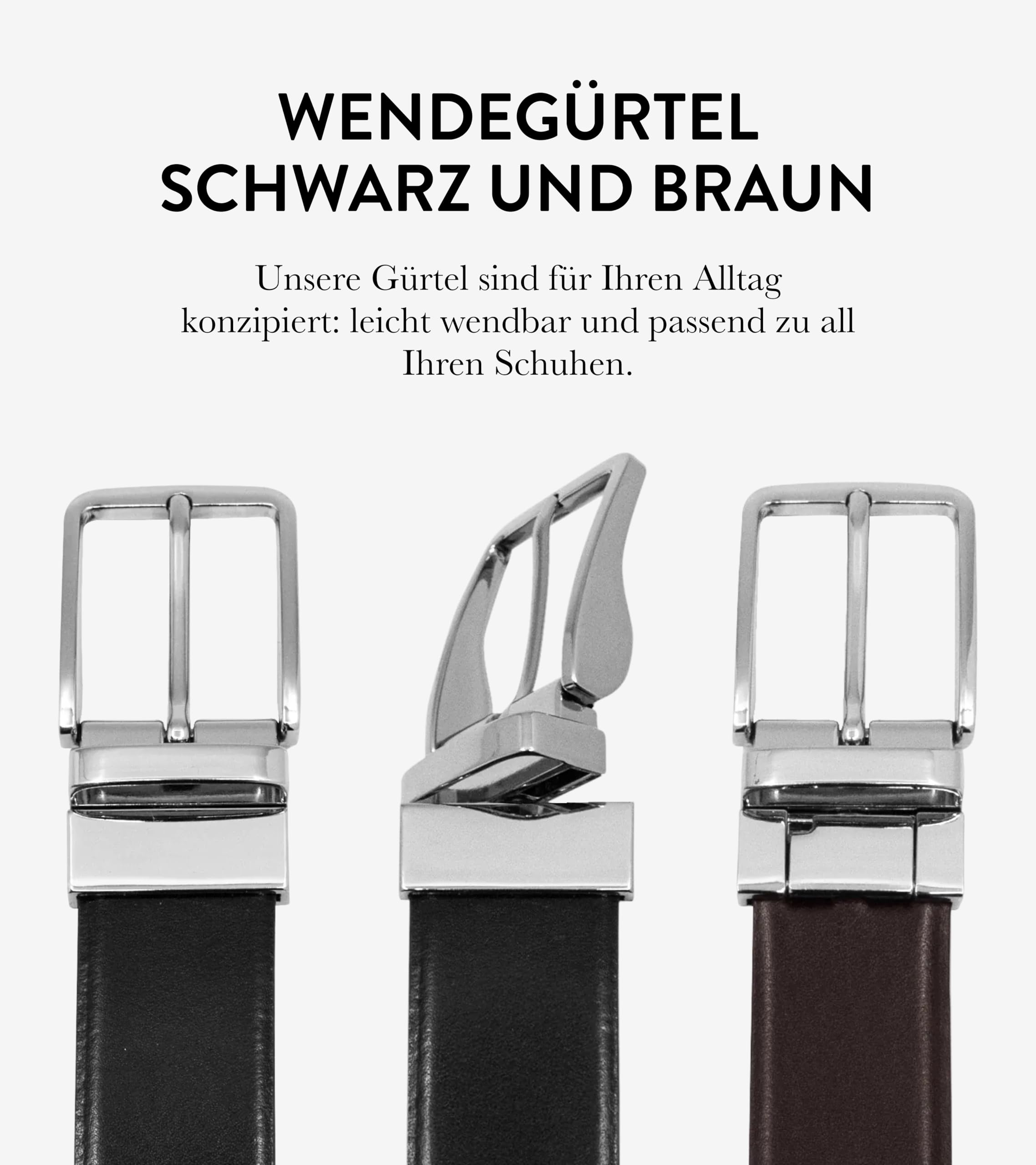 GLOVE STORY Ledergürtel Herren – Wendegürtel Echtleder, verstellbar ohne Löcher, Herrengürtel Leder Schwarz Braun, eleganter Gürtel Herren 35mm, Gurtel