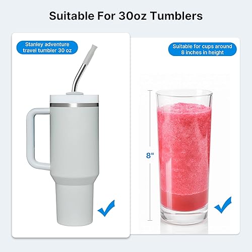 Miniatura 8 de Popote de metal con punta de silicona para vaso Stanley de 40 onzas, 2 popotes de acero inoxidable de repuesto para vaso de viaje Stanley de 40
