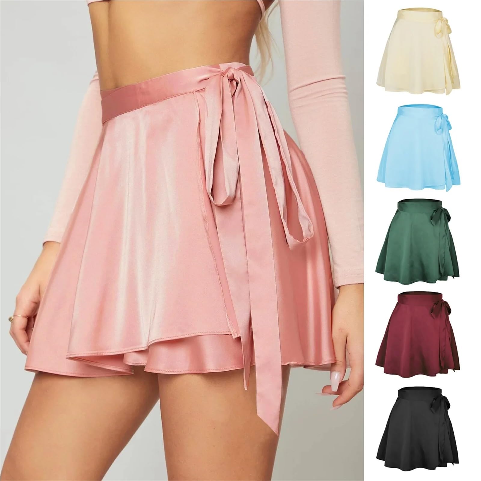 Falda de Baile Cintura Ajustable Lazos Falda con Cordones y Cinta for Mujer, Falda Acampanada de Gasa con Cintura elástica Alta for Mujer(9Black,XL)