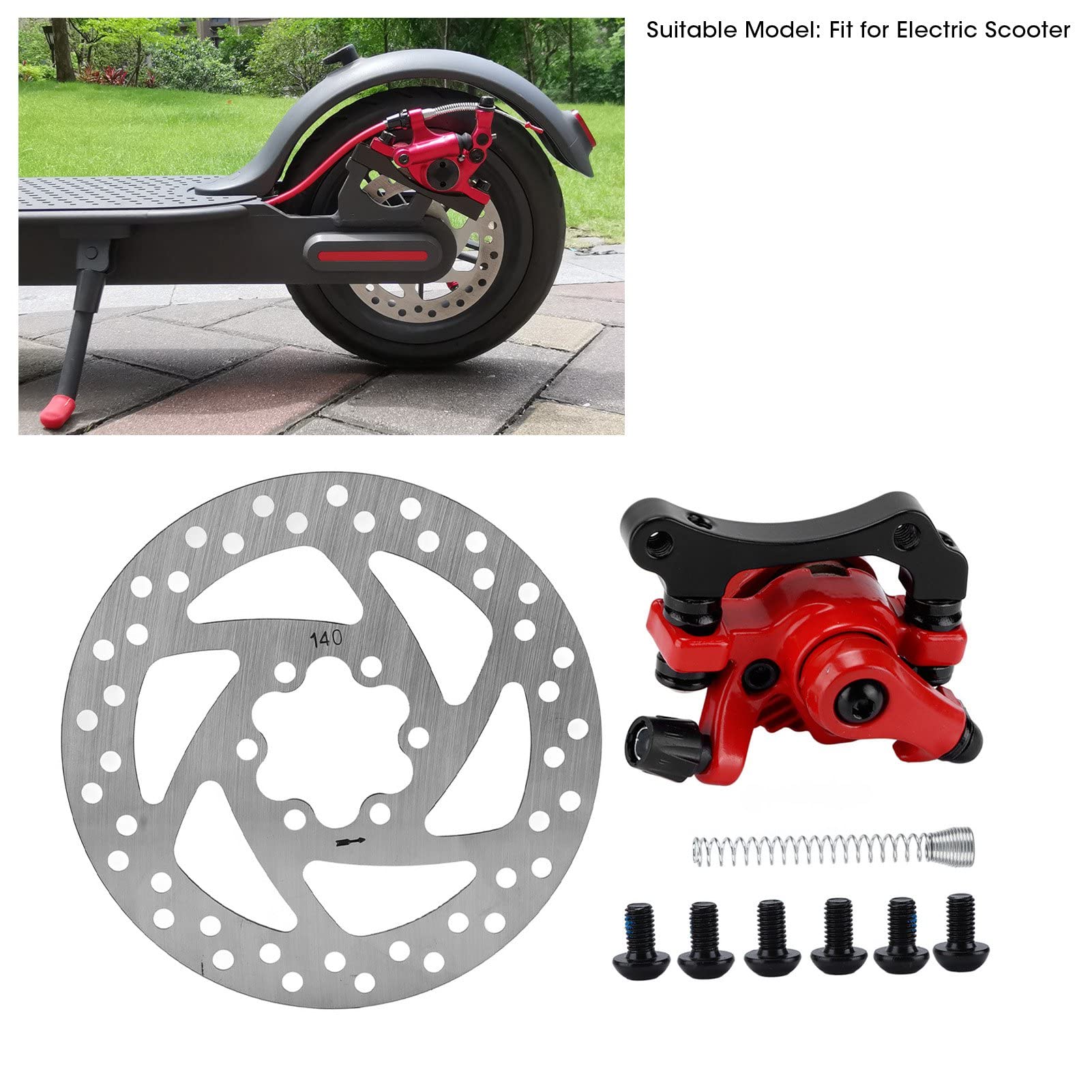 Kit Disque De Frein + étrier Pour Scooter électrique – Diamètre 140 Mm – 6 Trous – Alliage Aluminium + Acier Inoxydable – Améliore Le Freinage