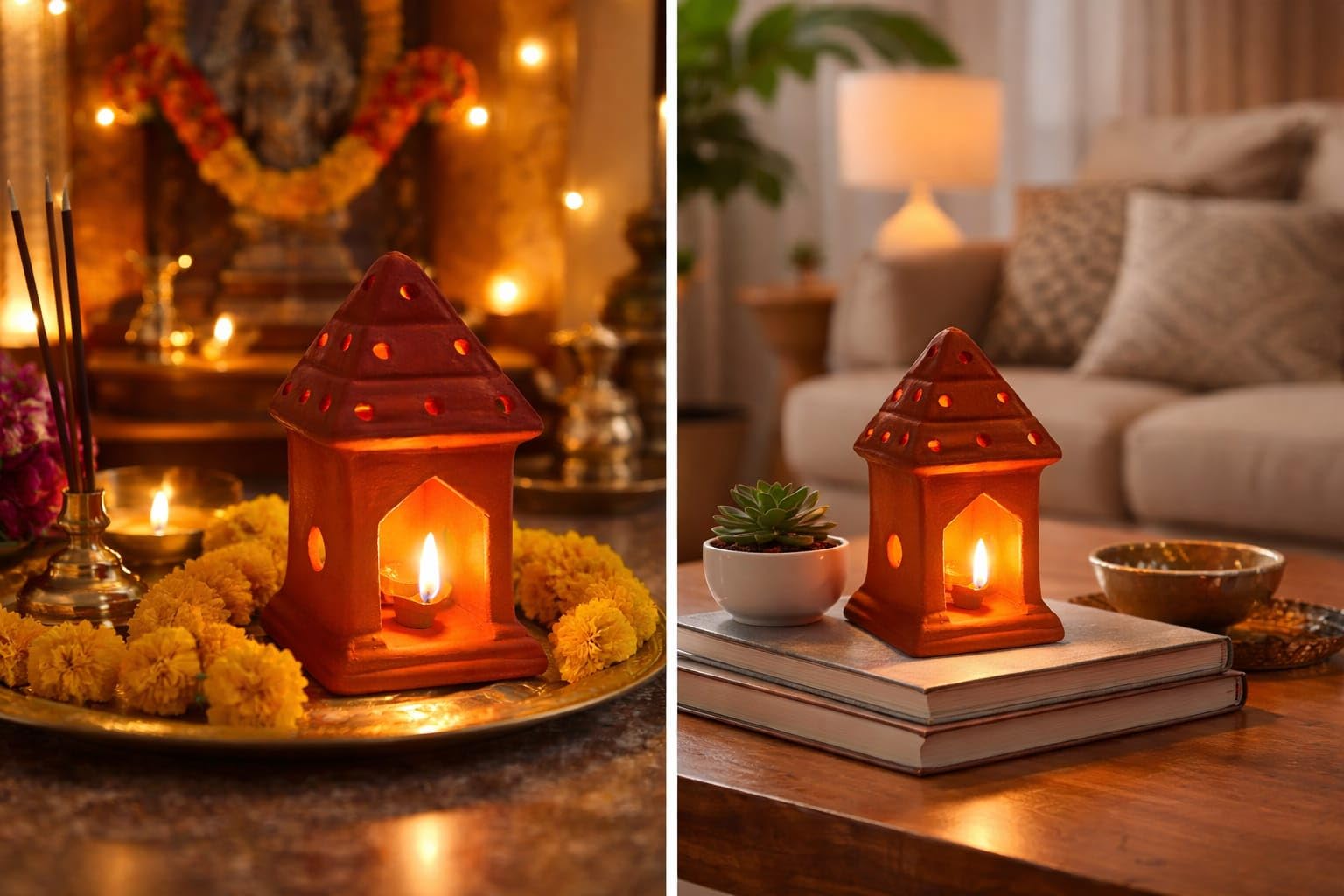 Handmade Clay Hut Lamp/Tealight/Oil Lamps for Puja (Pack -1)/Clay Diya(Small House)-picture-58
