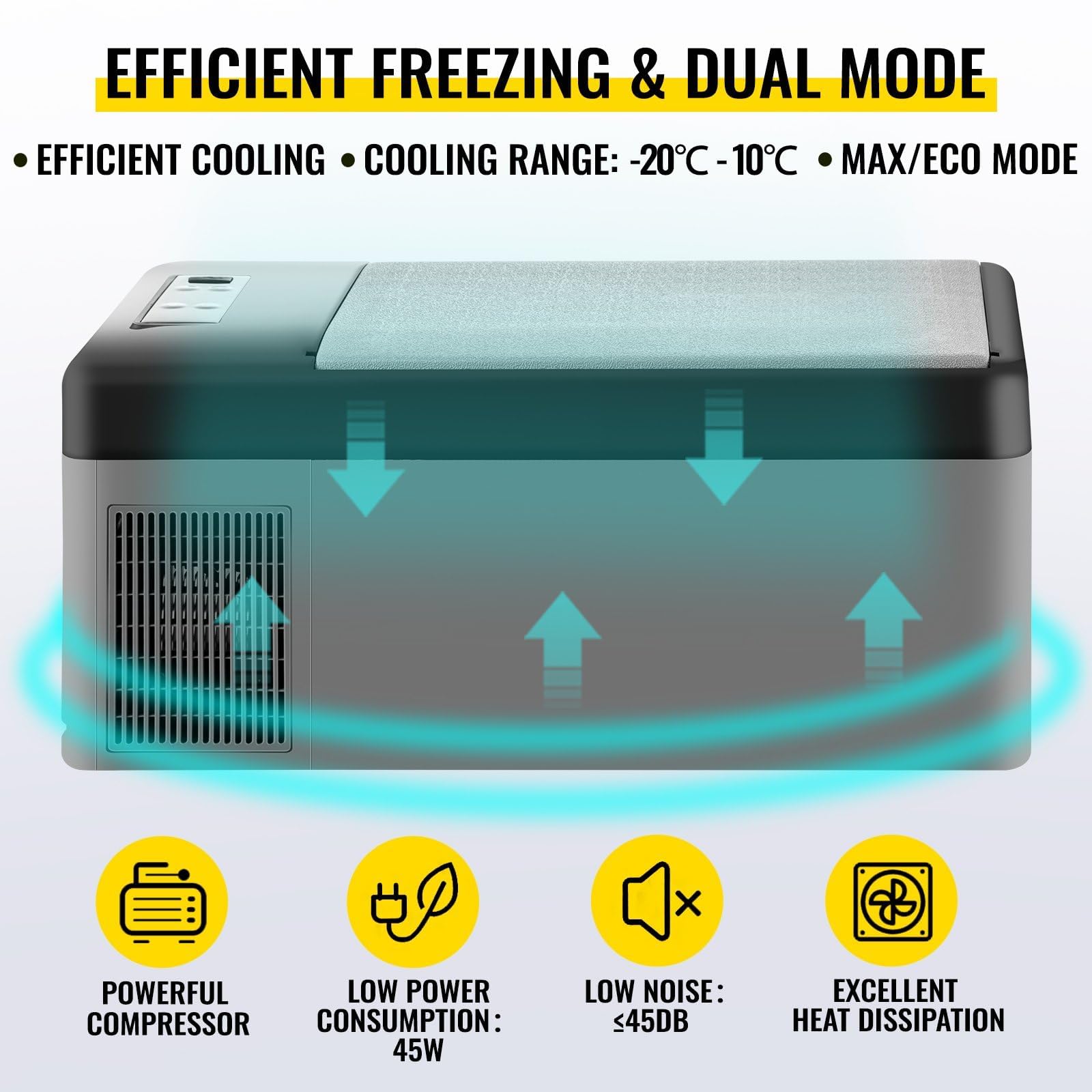 Frigorifero per auto da 15 l, congelatore portatile, 12/24 V CC, da -20 °C a 10 °C, frigorifero a compressore per campeggio, camper, SUV e casa