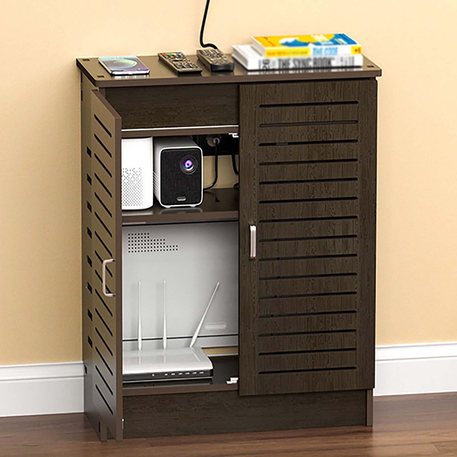 Armoire de rangement pour routeur, modem à poser au sol avec gestion des câbles de multiprise, idéale pour la chambre à coucher et le salon