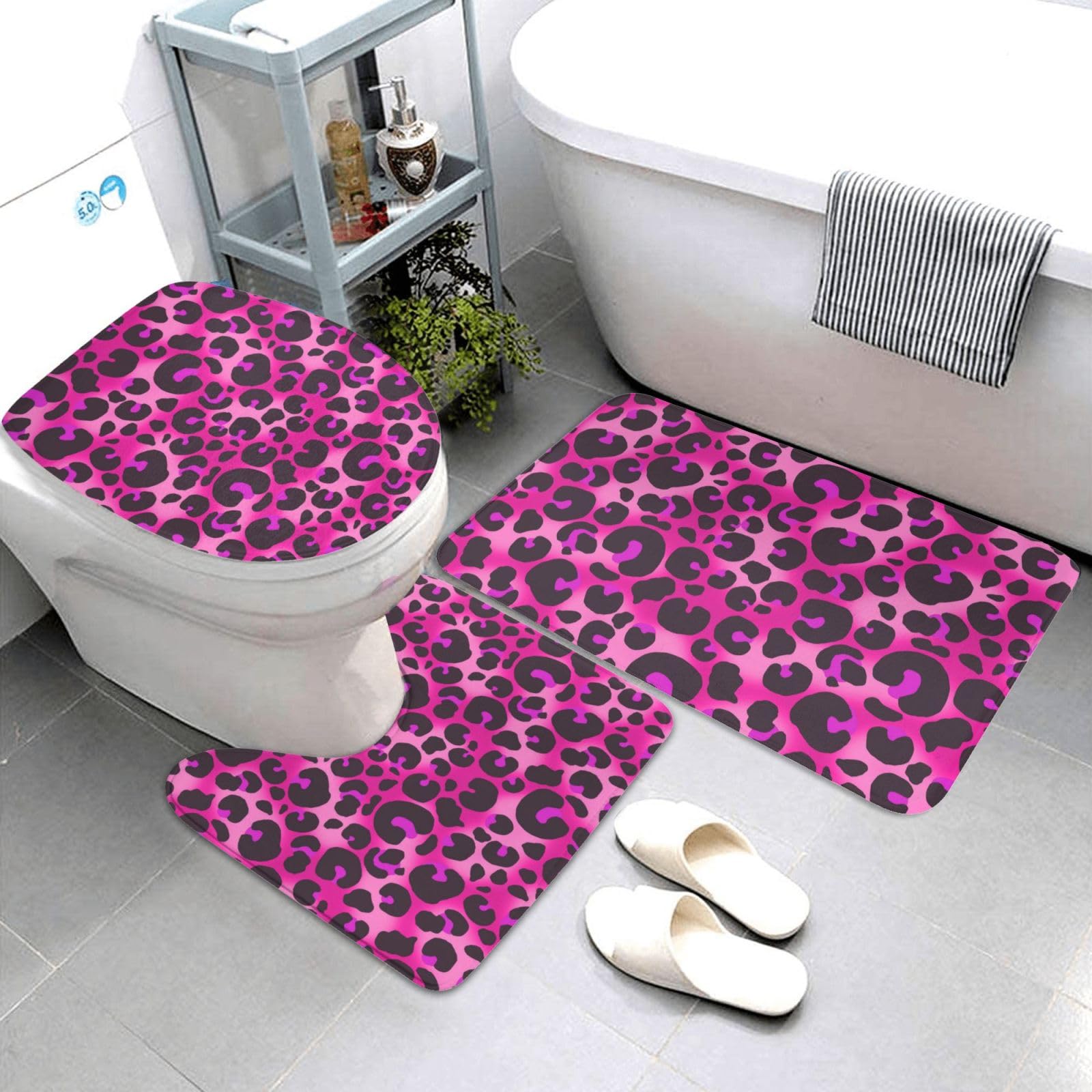 Tapis de salle de bain antidérapant lavable lot de 3 contour WC en U